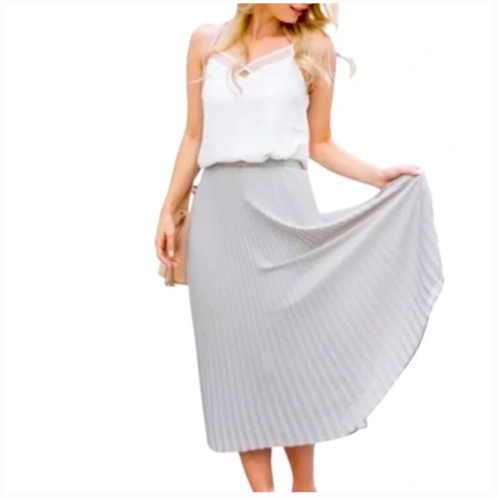 Babaton Jude MIDI Skirt in Marled Grey Pleated